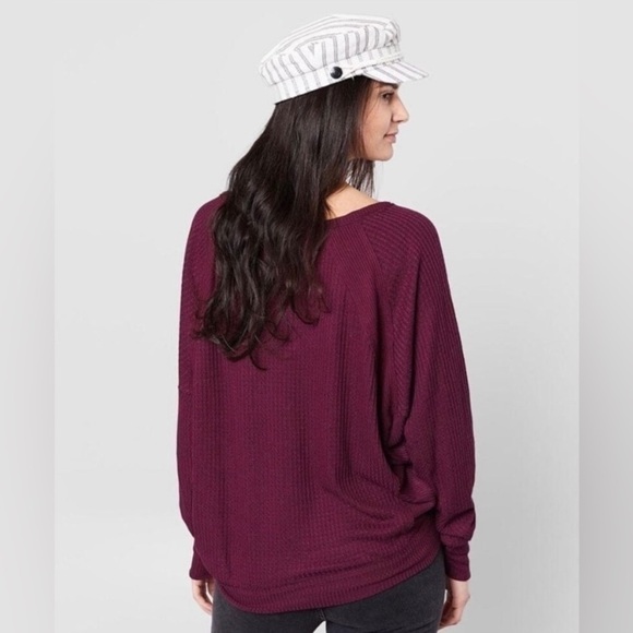 NWT Free People Santa Clara Thermal Slouchy Oversized V-neck Top Size M - Picture 2 of 10